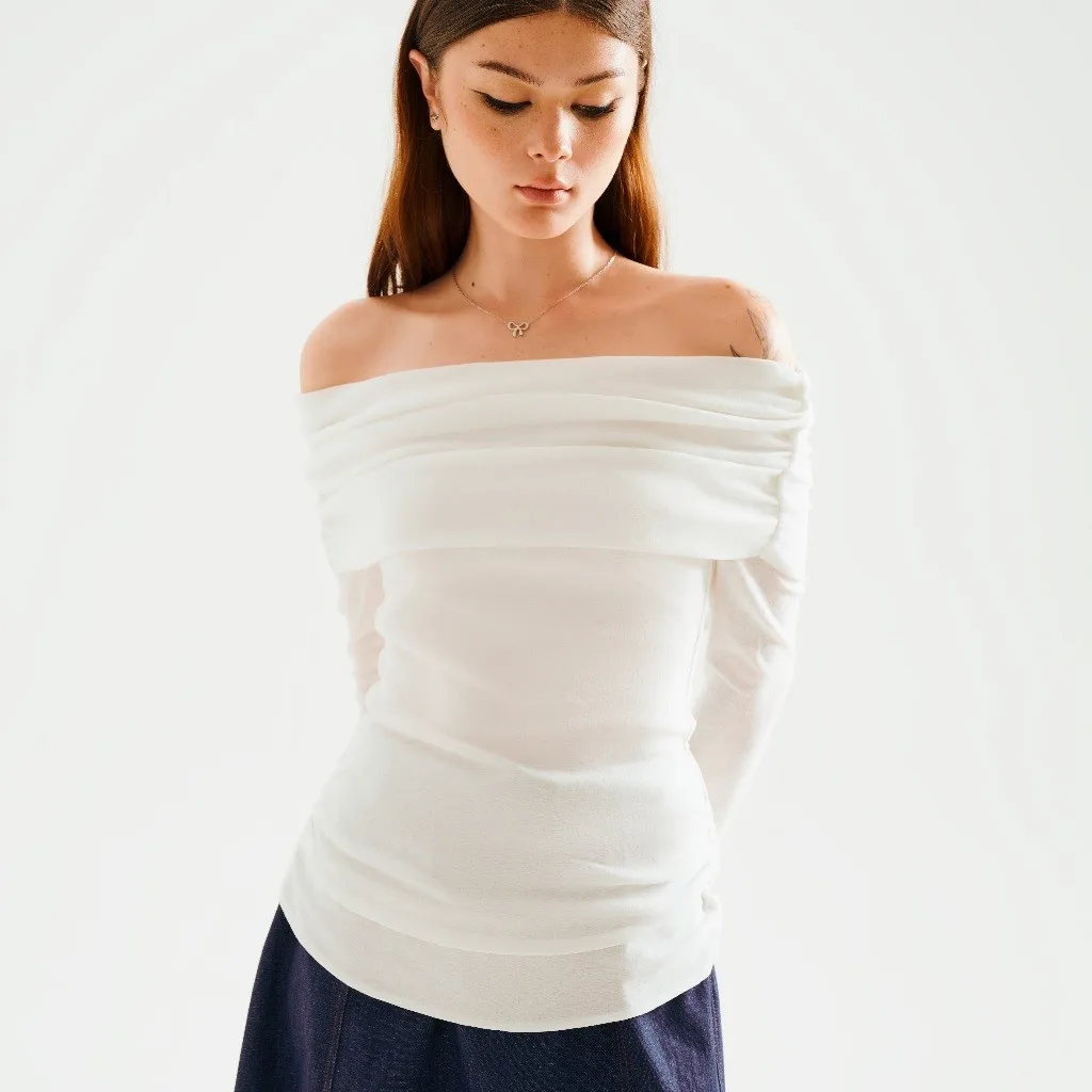 Ảnh DOTTIE - Áo trễ vai tay dài - Trắng - T0999 1