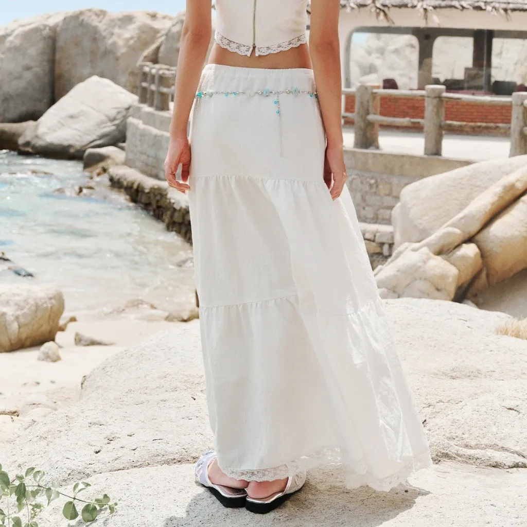 Ảnh DOTTIE - Chân váy maxi phối ren - Trắng - S0208 1