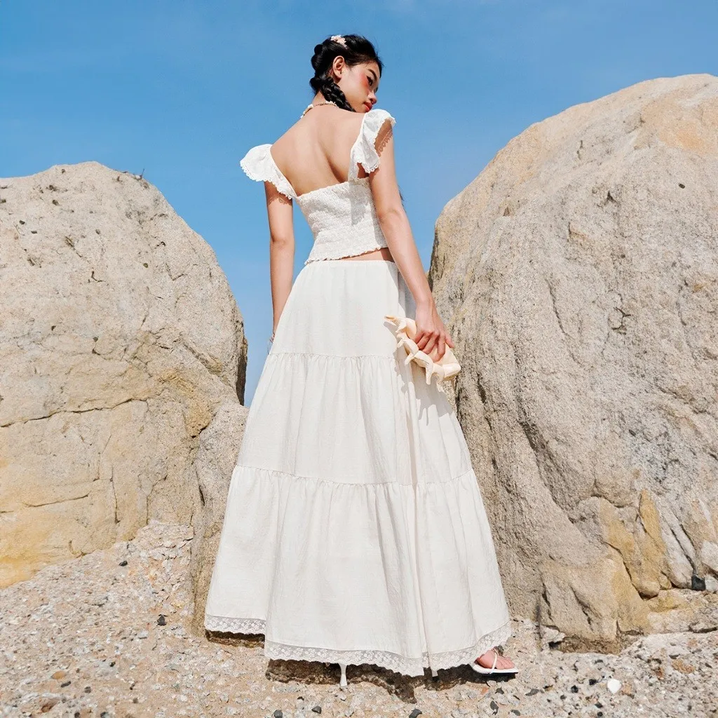 Ảnh DOTTIE - Chân váy maxi phối ren - Trắng - S0208 3
