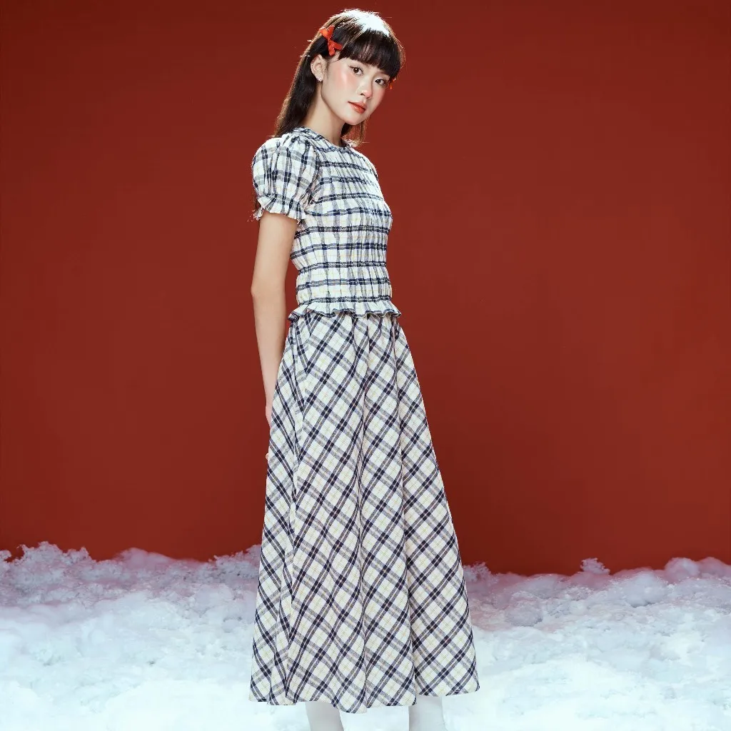 Ảnh DOTTIE - Chân váy midi kẻ ô - Xanh đen - S0253 3