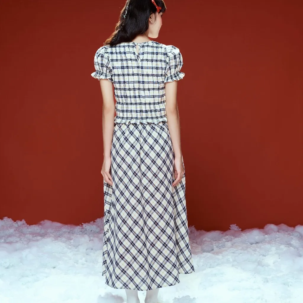 Ảnh DOTTIE - Chân váy midi kẻ ô - Xanh đen - S0253 4