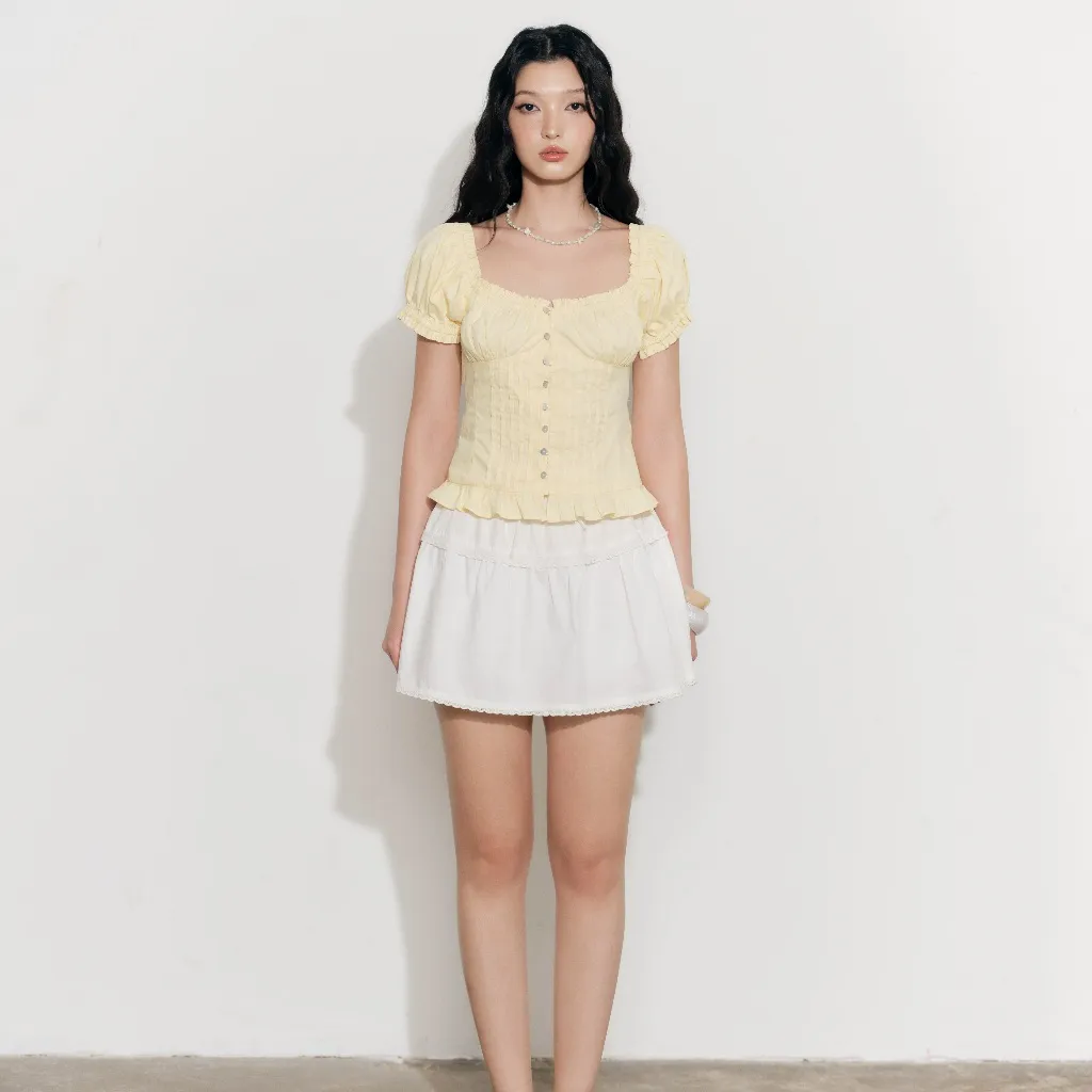 Ảnh DOTTIE - Chân váy ngắn phối vải - Trắng - S0277 4