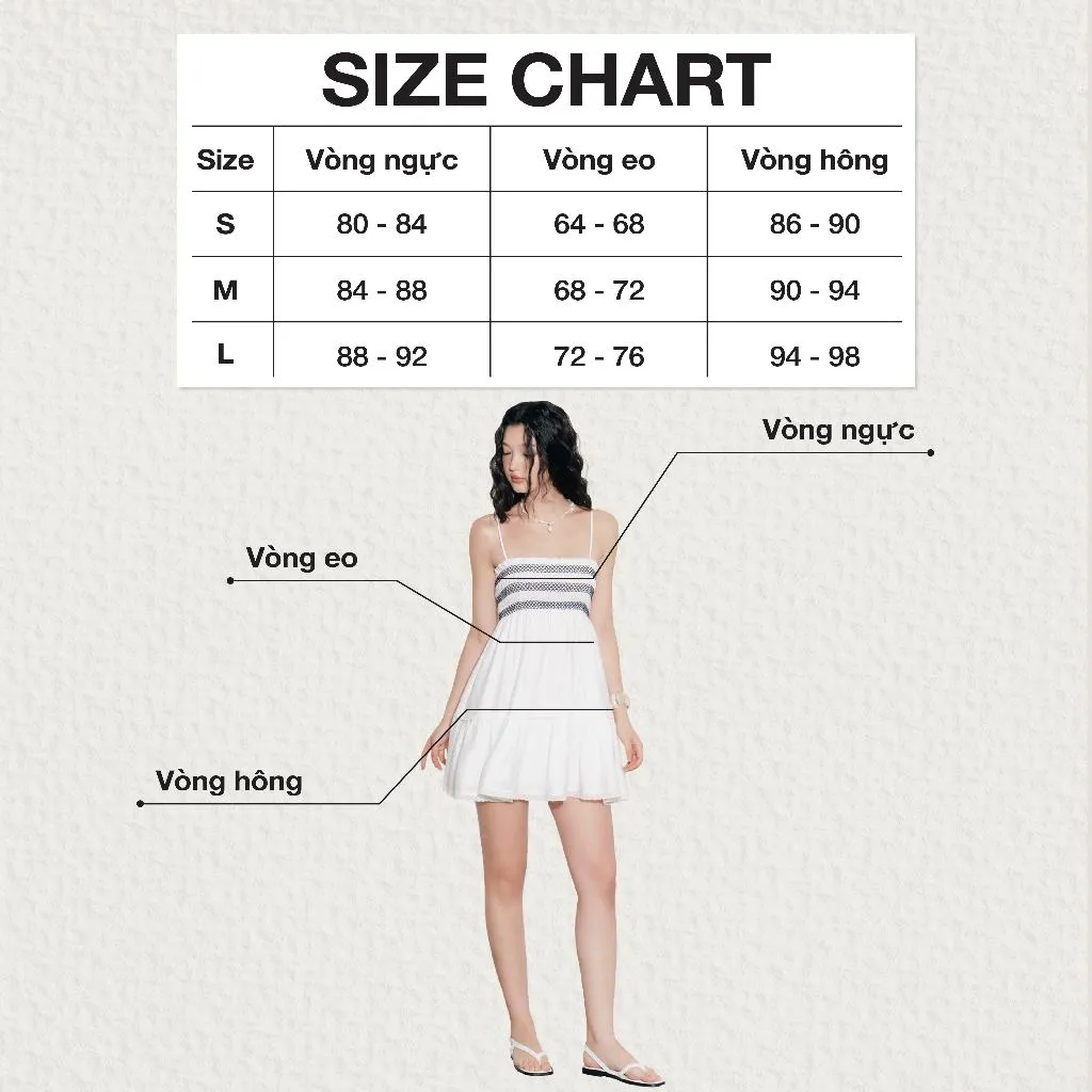 Ảnh DOTTIE - Đầm ngắn chạy smocking trang trí - Trắng - D0697 2