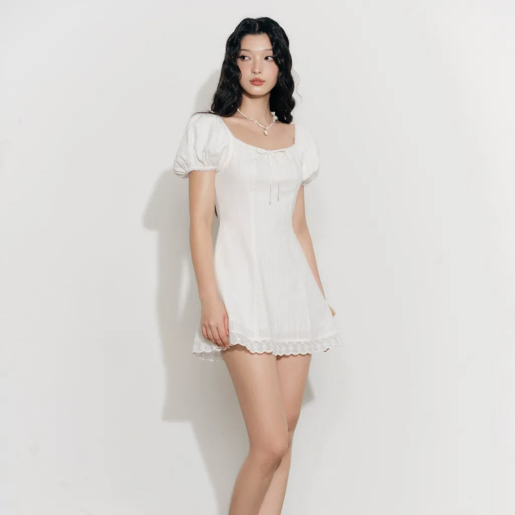 Ảnh DOTTIE - Đầm tay phồng phối vải - Trắng - D0700 3