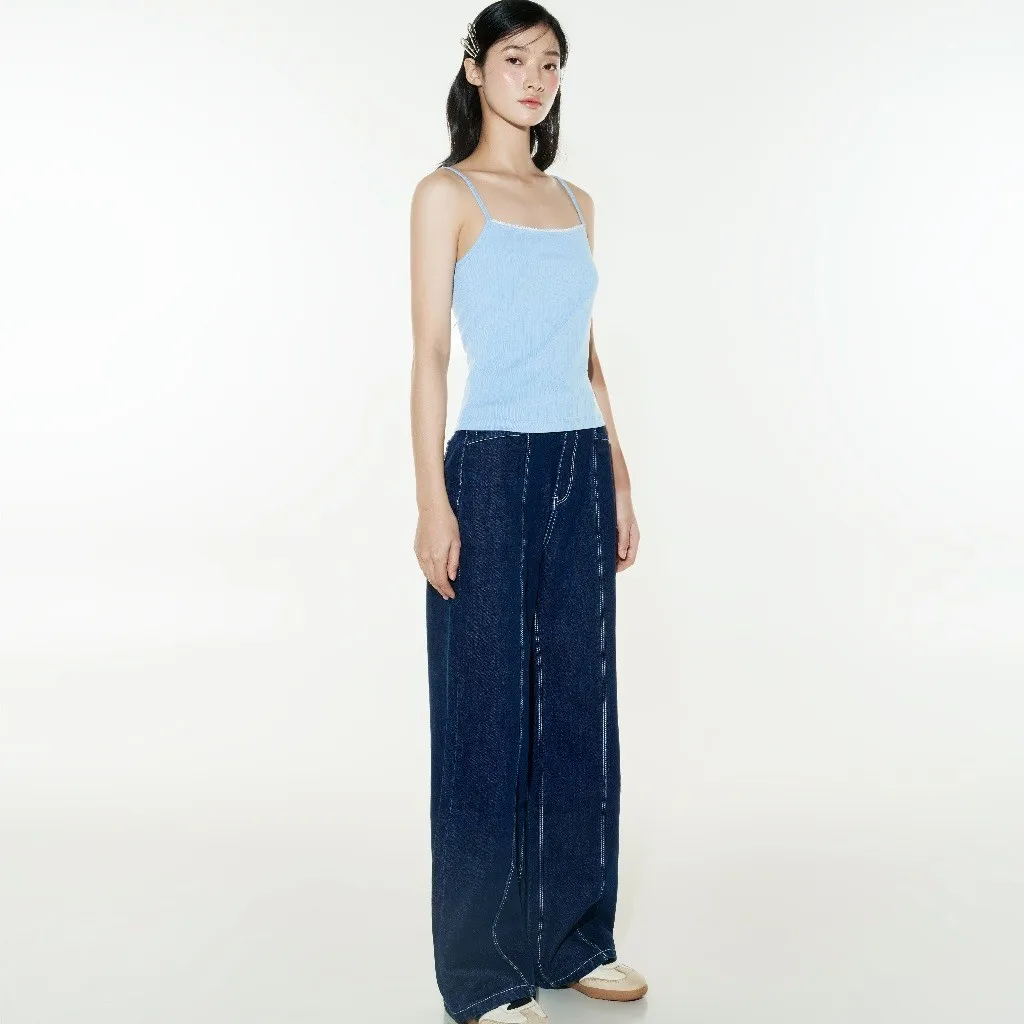 Ảnh DOTTIE - Quần Jeans ống suông chạy chỉ nổi - Xanh Dương Đậm - Q0365 4