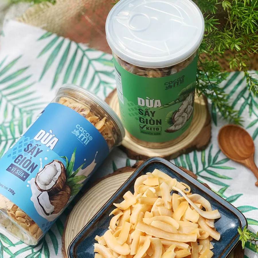 Ảnh Dừa sấy giòn cao cấp CACAOMI ăn vặt healthy, Eat Clean, đặc sản Việt Nam làm quà biếu tặng 200g 2