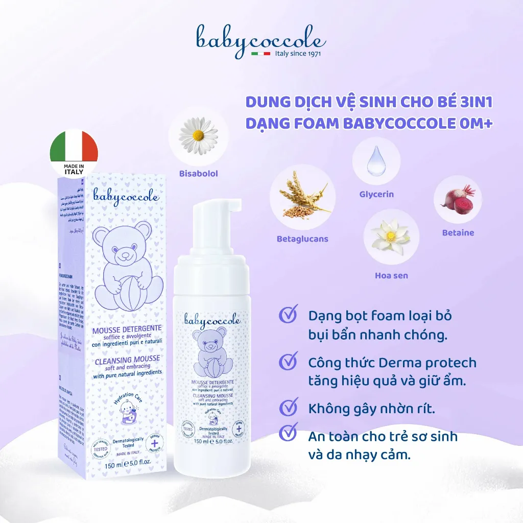 Ảnh Dung dịch làm sạch cho bé Babycoccole 0M+ 3in1 dạng bọt 150ml 2