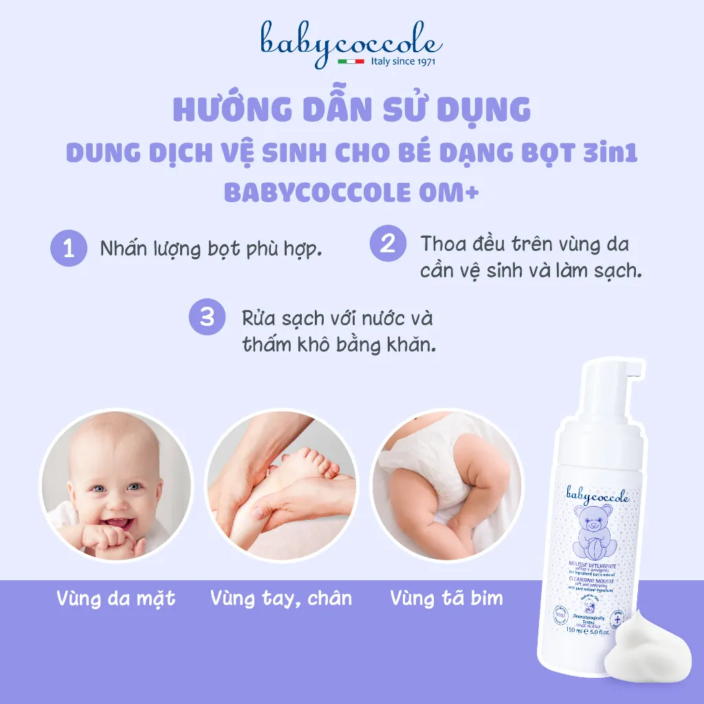 Ảnh Dung dịch làm sạch cho bé Babycoccole 0M+ 3in1 dạng bọt 150ml 3