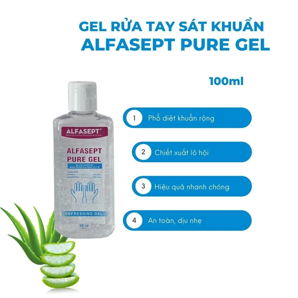 Ảnh Dung Dịch Rửa Tay Khô ALFASEPT Pure Gel Phù Hợp Cho Da Nhạy Cảm, Giúp Diệt Khuẩn, Tăng Cường Dưỡng Ẩm Lọ 100ml 1