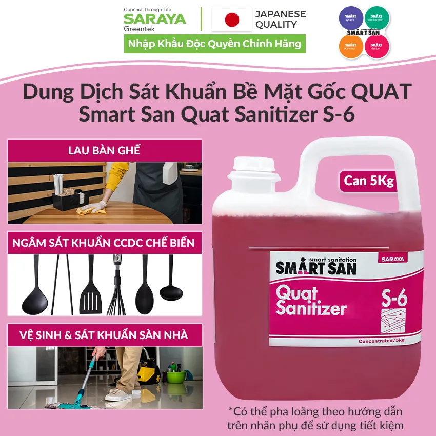 Ảnh Dung dịch sát khuẩn bề mặt gốc QUAT Saraya Sanitizer S-6 - Can 5 kg 1