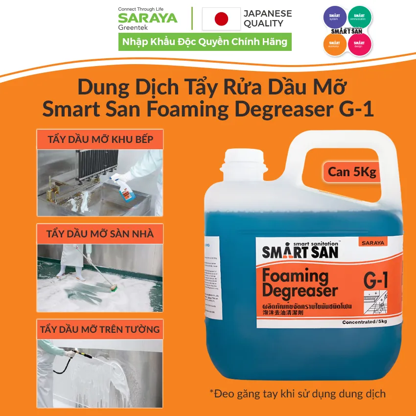 Ảnh Dung dịch tẩy rửa dầu mỡ Saraya Smart San Foaming Degreaser G-1 - Can 5Kg 1