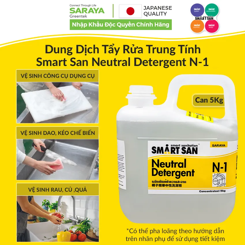 Ảnh Dung Dịch Tẩy Rửa Trung Tính Rau, Củ, Quả Saraya Neutral Detergent N-1, Thân Thiện Với Da Và Môi Trường - Can 5Kg 1