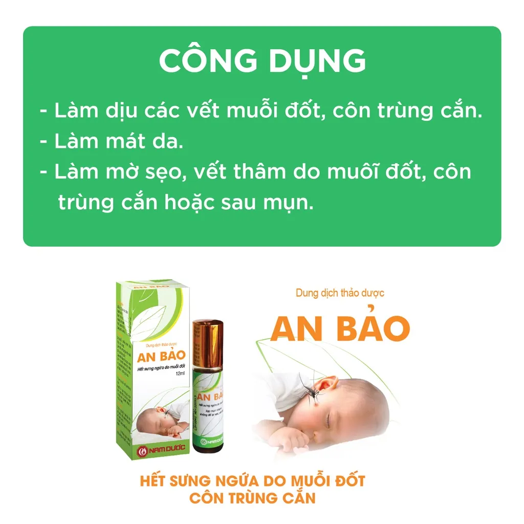 Ảnh Dung dịch thảo dược An Bảo Nam Dược chai 12ml hỗ trợ giảm sưng ngứa do muỗi đốt, côn trùng cắn cho bé, trẻ sơ sinh 2