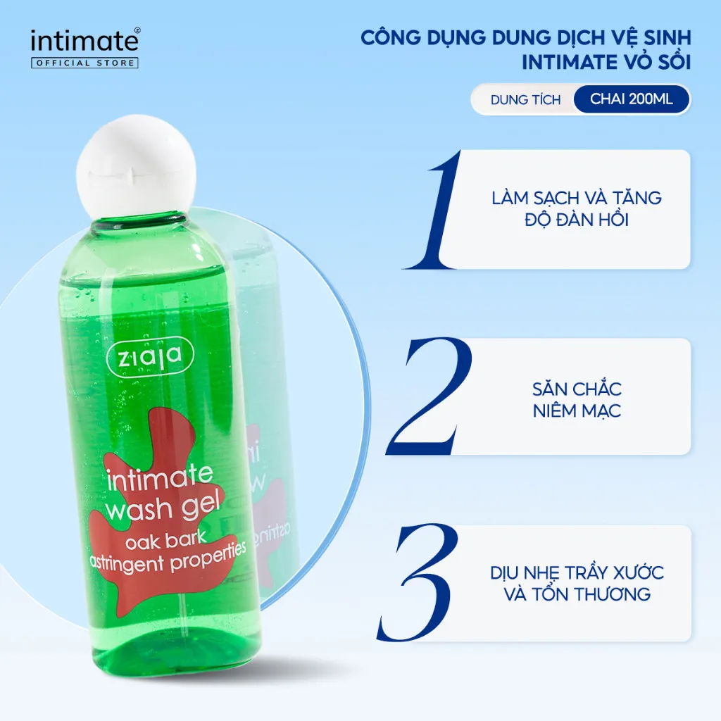 Ảnh Dung Dịch Vệ Sinh Phụ Nữ Intimate Vỏ Sồi ZIAJA Giúp Cân Bằng Độ PH Tự Nhiên, Se Khít, Dưỡng Ẩm Sâu 200ml 2