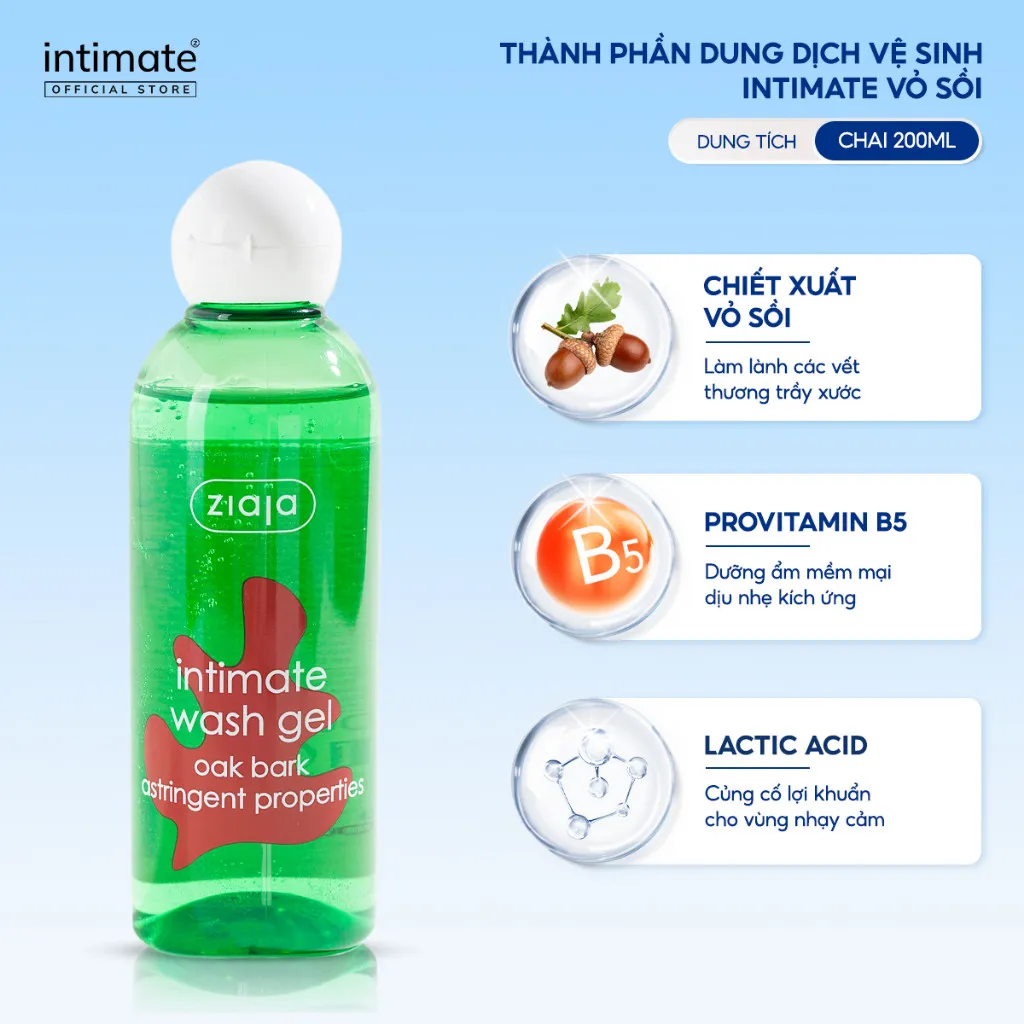 Ảnh Dung Dịch Vệ Sinh Phụ Nữ Intimate Vỏ Sồi ZIAJA Giúp Cân Bằng Độ PH Tự Nhiên, Se Khít, Dưỡng Ẩm Sâu 200ml 3