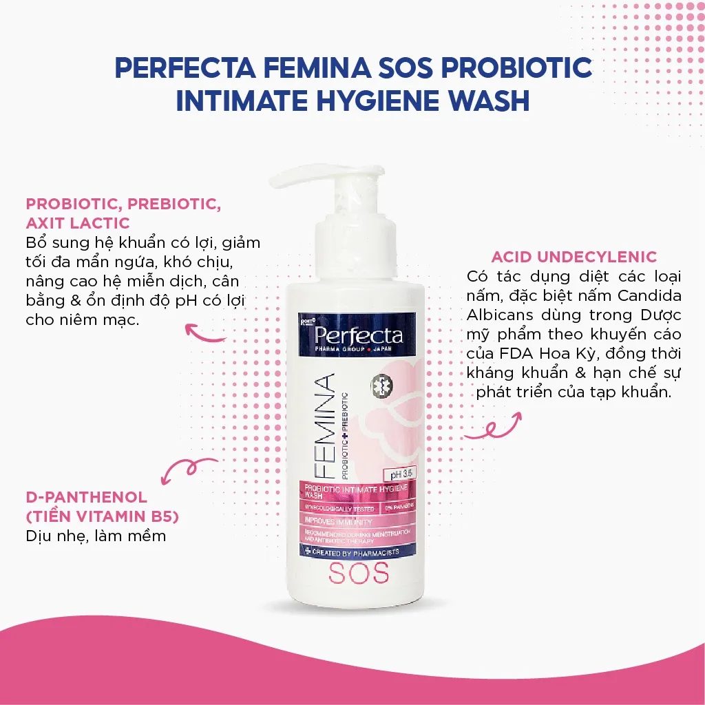 Ảnh Dung dịch vệ sinh phụ nữ Perfecta Pharmacy Femina SOS Probiotic Intimate Hygiene Wash làm giảm kích ứng, mẩn đỏ 150ml 2