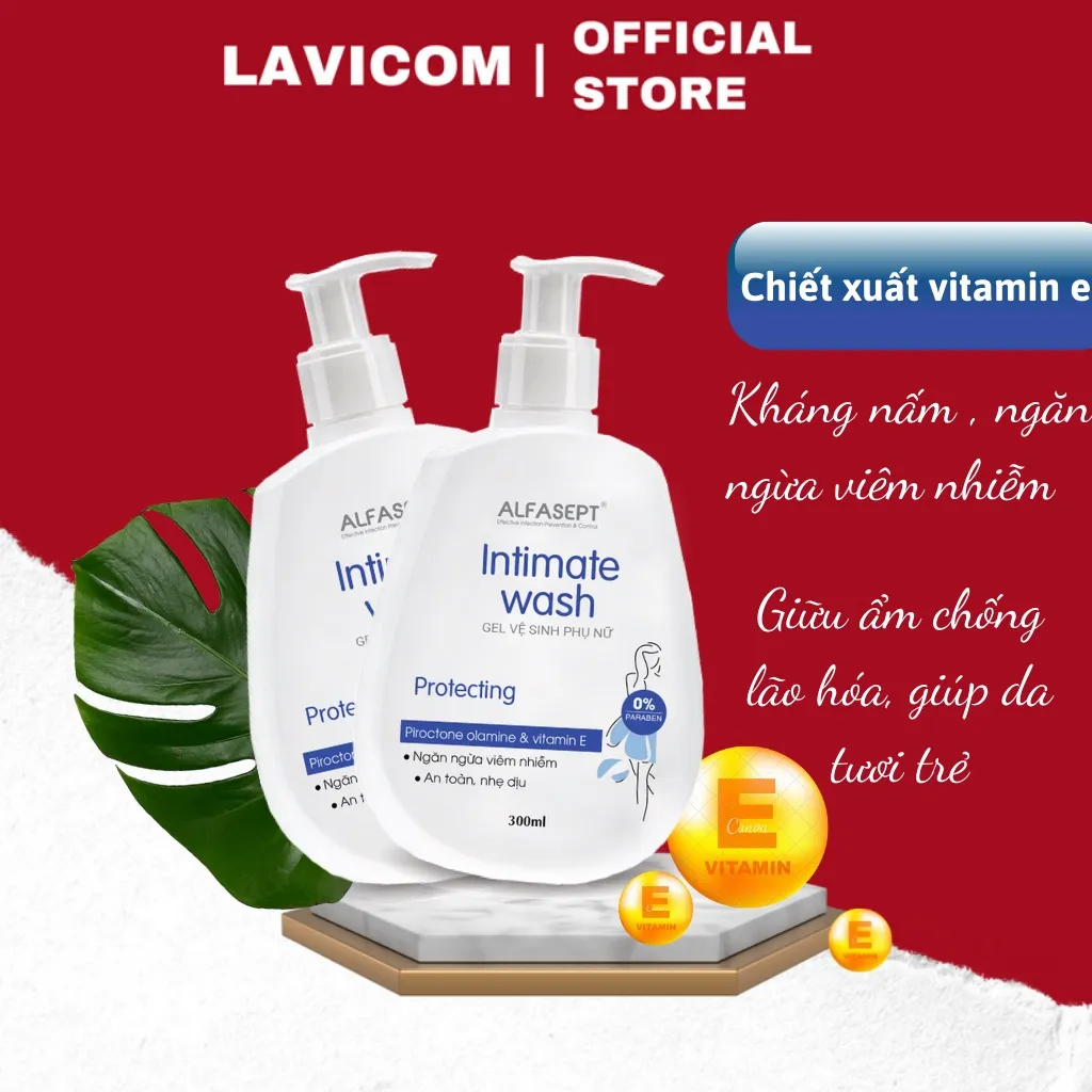 Ảnh Dung dịch vệ sinh phụ nữ ALFASEPT INTIMATE WASH Protecting 300ml - Chiết xuất vitamin E ngăn nấm dưỡng ẩm trẻ hóa làn da 2
