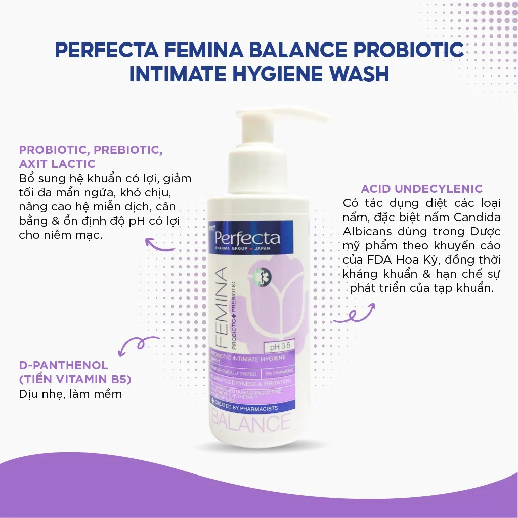 Ảnh Dung dịch vệ sinh phụ nữ Perfecta Pharmacy Femina Balance Probiotic Intimate Hygiene Wash 150ml 2