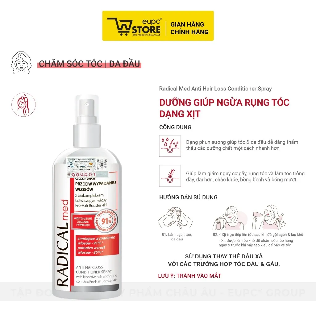 Ảnh Dưỡng Giúp Giảm Rụng Tóc Dạng Xịt Radical Med 200ml Giúp Tóc Chắc Khỏe Bồng Bềnh EUPC STORE 2
