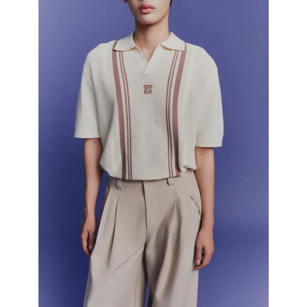 Ảnh DVRK - Áo Polo Dệt Kim Pointelle Màu Kem Sọc Nâu- DVRK-24F 4