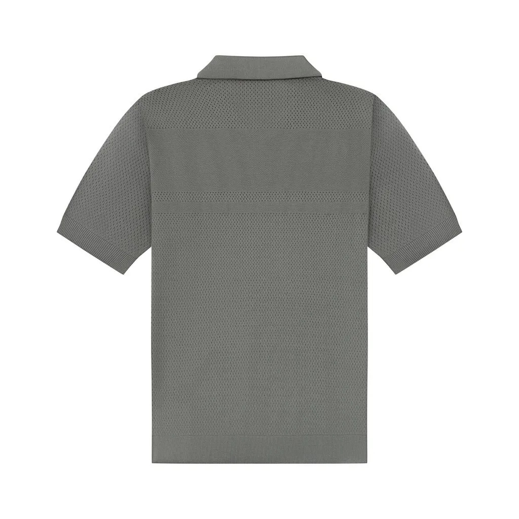 Ảnh DVRK - Áo Polo Dệt Kim Unisex Phối Họa Tiết Pointelle Màu Xám -DVRK-24SS 2