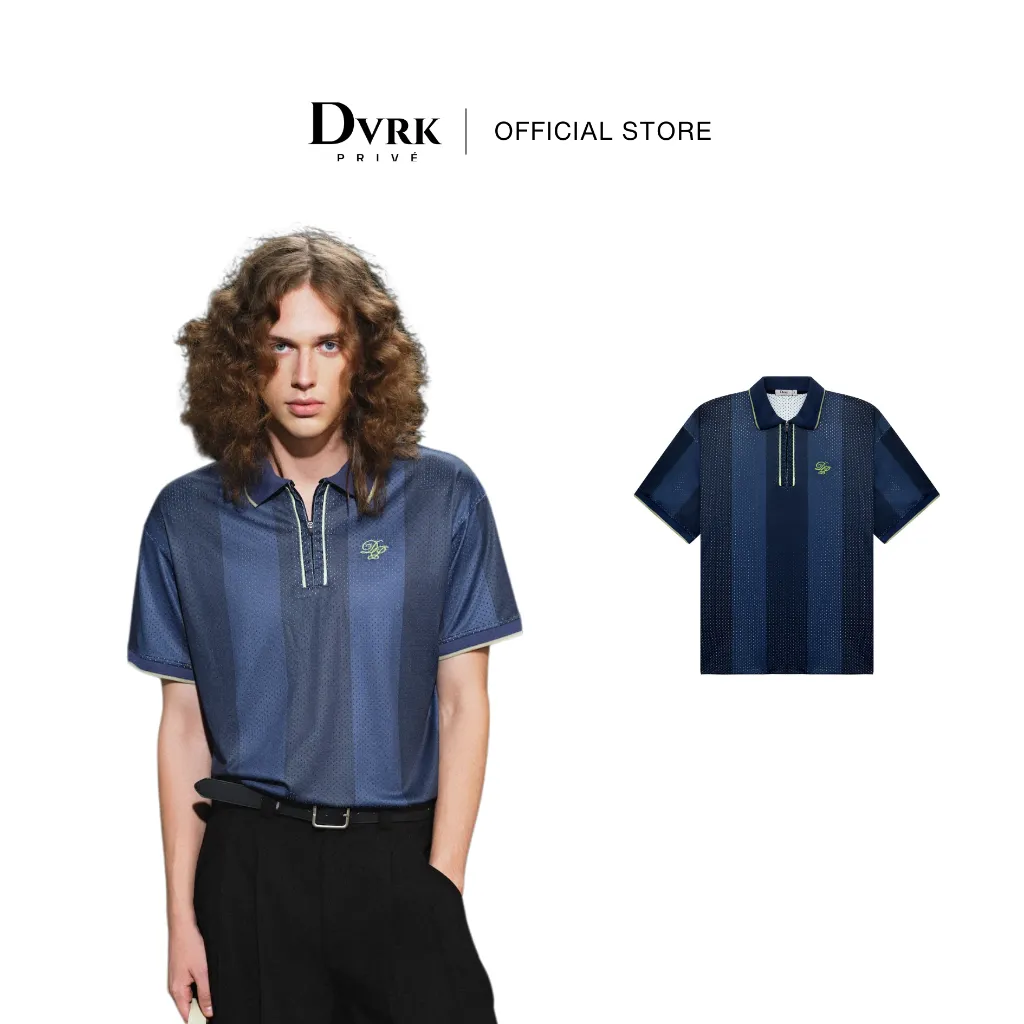 Ảnh DVRK - Áo Polo Jersey Sọc Cổ Khóa Kéo Màu Xanh Midnight Blue-DVRK-25S 1