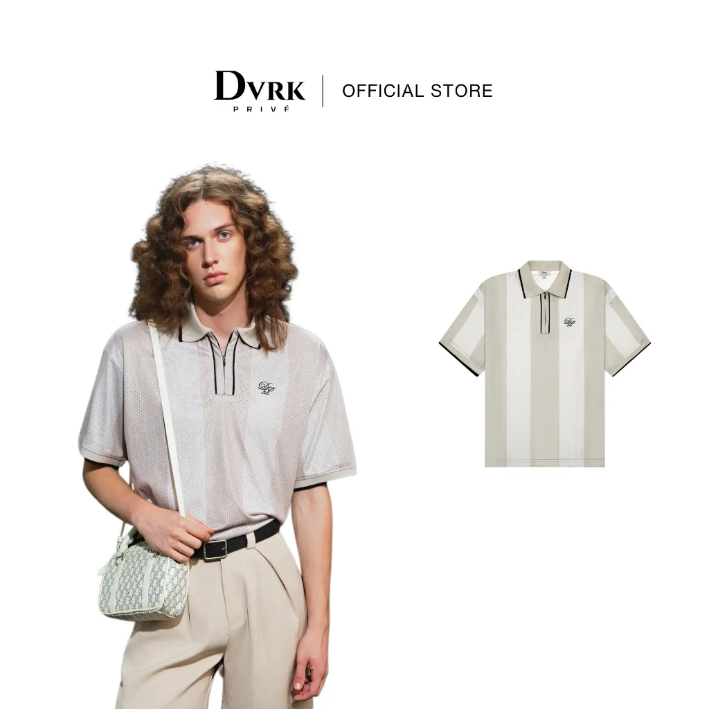 Ảnh DVRK - Áo Polo Jersey Sọc Cổ Khóa Kéo Màu Xám-DVRK-25S 1