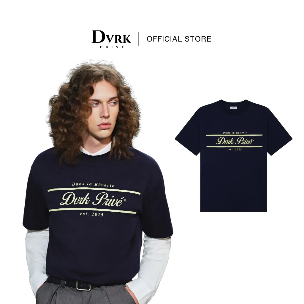 Ảnh DVRK - Áo Thun Tay Ngắn Form Boxy In Logo Rêverie Sọc Màu Xanh Midnight Blue-DVRK-25S 1