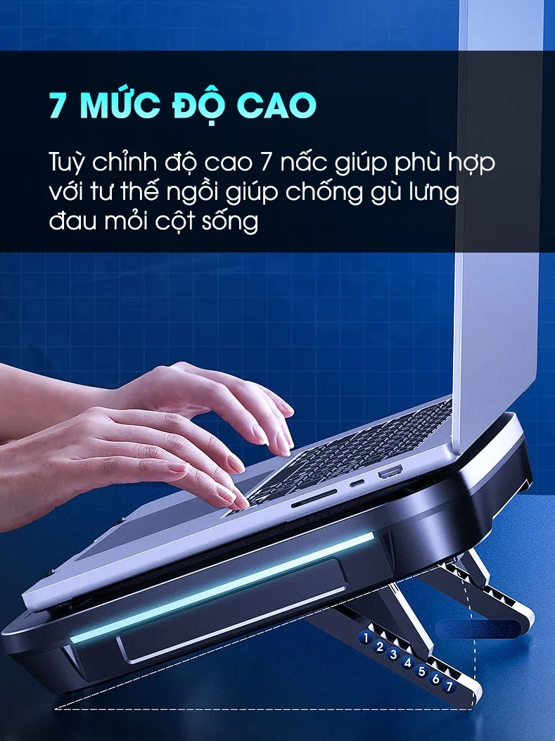 Ảnh Đế tản nhiệt laptop gaming MEMO FL08 hơn 15 chế độ gió 7 mức điều chỉnh độ cao tăng fps máy tính chiến game LOL Valo 3
