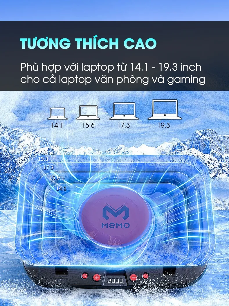 Ảnh Đế tản nhiệt laptop gaming MEMO FL08 hơn 15 chế độ gió 7 mức điều chỉnh độ cao tăng fps máy tính chiến game LOL Valo 4