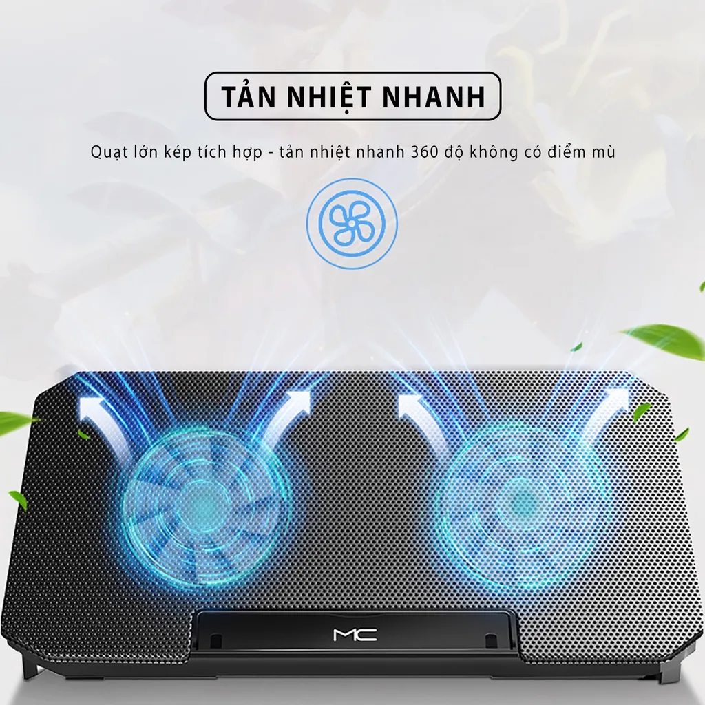 Ảnh Đế tản nhiệt laptop máy tính bảng mcbook SIDOTECH Q100 làm mát nhanh đèn led gaming quạt chống ồn 4 mức chỉnh độ cao 4