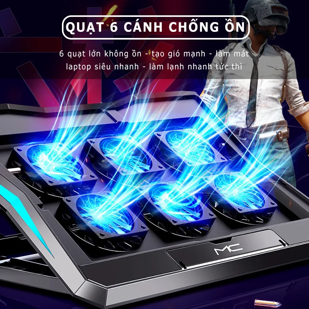 Ảnh Đế tản nhiệt laptop Sidotech Q3 có 6 quạt làm mát nhanh chống ồn đèn led gaming giúp tăng hiệu năng bảo vệ máy tính 3