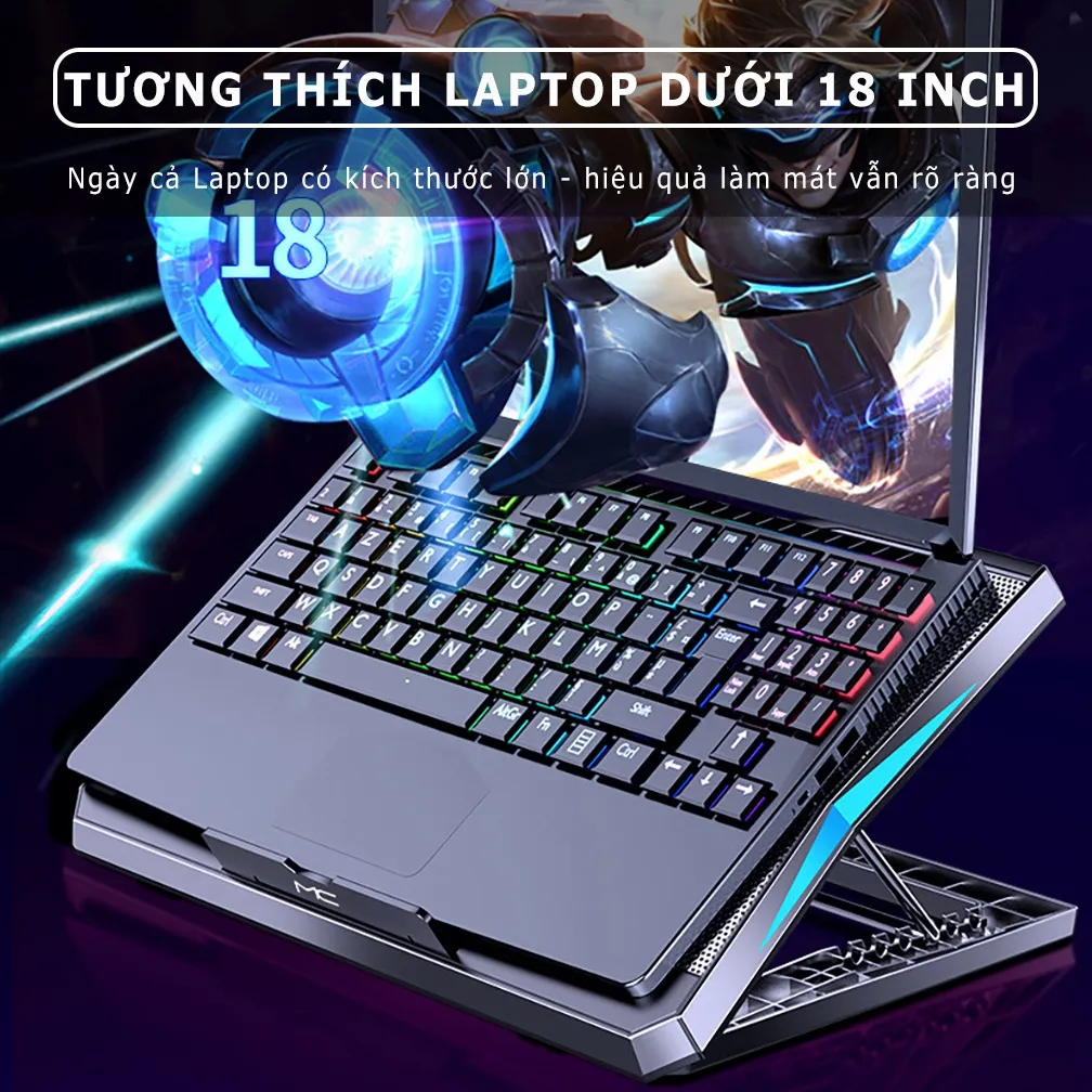 Ảnh Đế tản nhiệt laptop Sidotech Q3 có 6 quạt làm mát nhanh chống ồn đèn led gaming giúp tăng hiệu năng bảo vệ máy tính 4