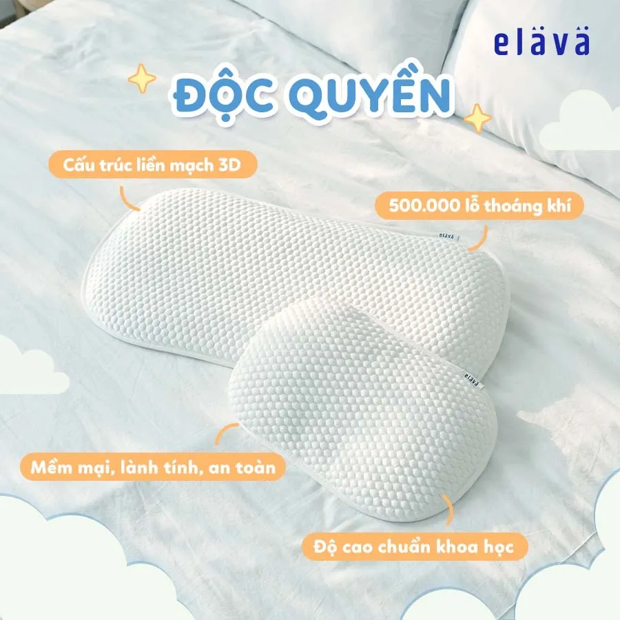 Gối Elava Thoáng Khí Mềm Mại Chính Hãng | Nâng Đỡ Đầu, Giúp Bé Ngủ Ngon & Chống Bẹp Đầu