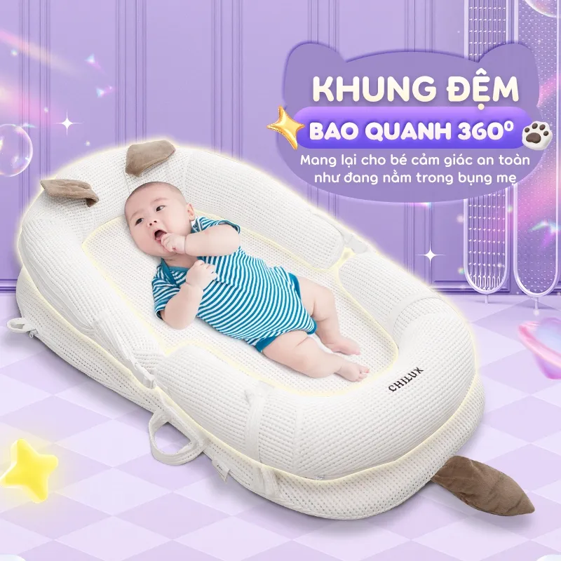 Ảnh Đệm ngủ mèo trắng Chilux - Định hình tư thế nằm khoa học, hỗ trợ bé ngủ ngon 1