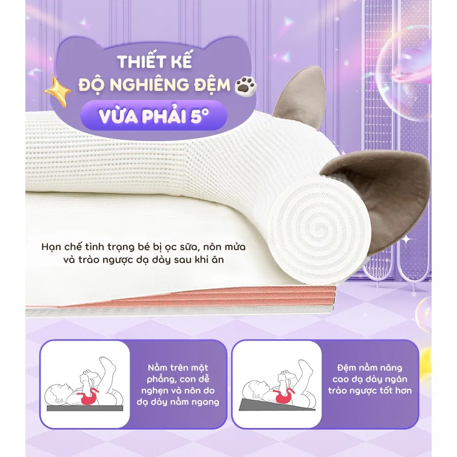 Ảnh Đệm ngủ mèo trắng Chilux - Định hình tư thế nằm khoa học, hỗ trợ bé ngủ ngon 4