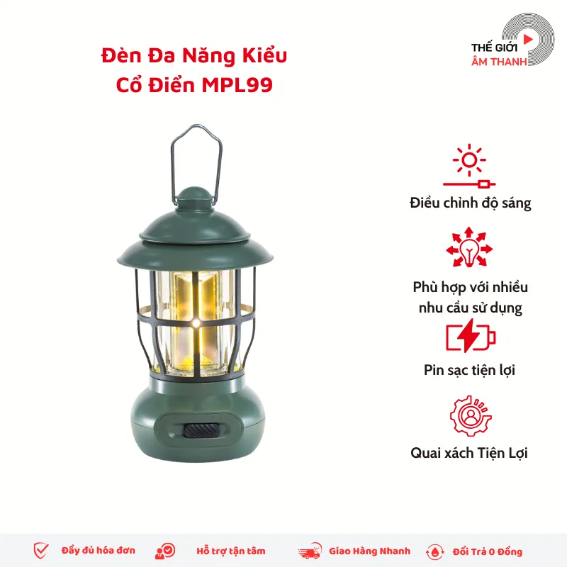 Ảnh Đèn Đa Năng cắm trại iCore MPL99 Kiểu Cổ Điển pin sạc USB dung lượng 1200mAh - Hàng chính hãng 2