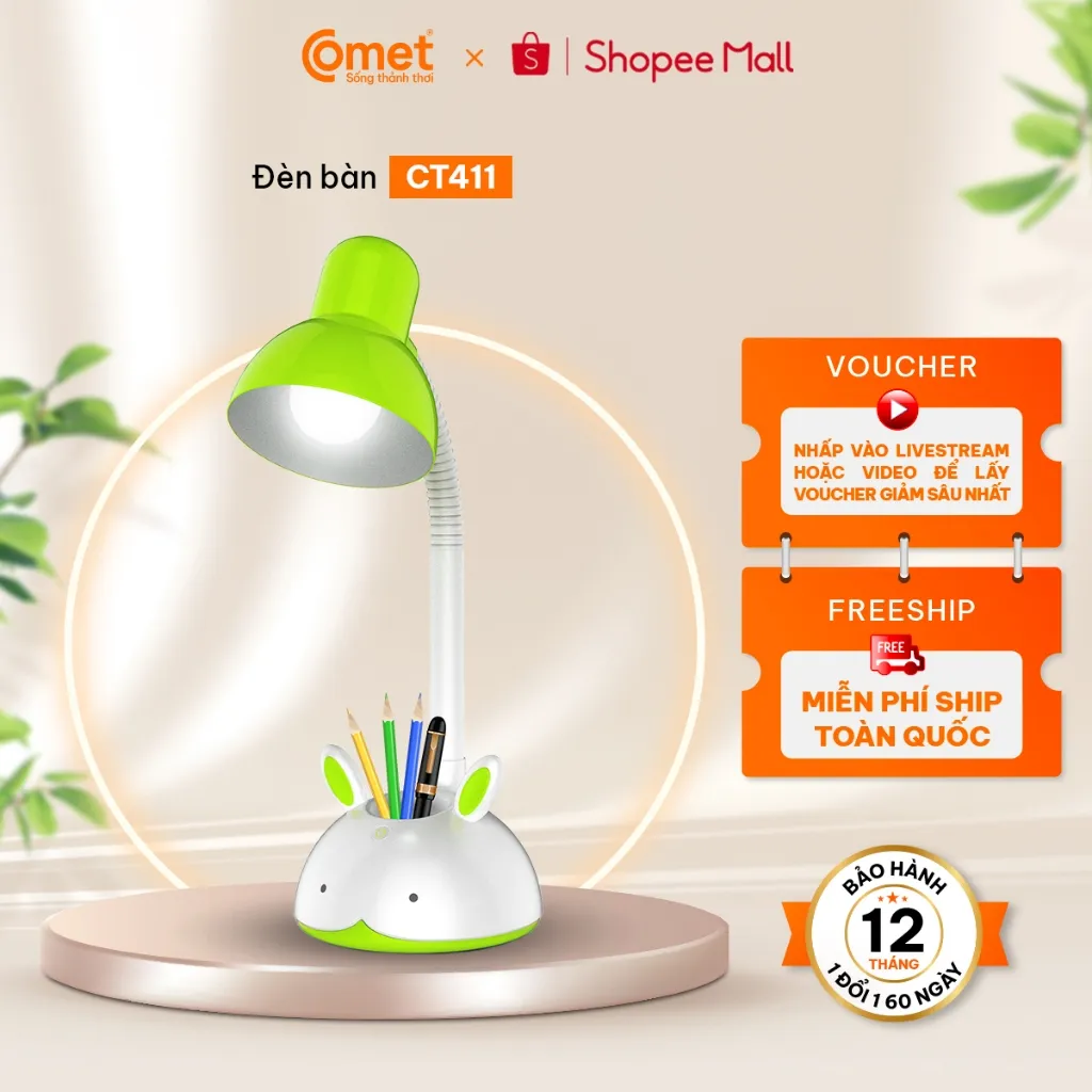 Ảnh Đèn Bàn Học Sinh Comet CT411 Nhựa ABS, Đui Đèn E27, Thiết Kế Đa Dụng Bắt Mắt, Có Ngăn Đựng Bút ( Đã bao gồm bóng 5W) 1