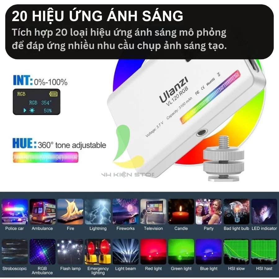 Ảnh Đèn Led đổi màu HOSAN ulanzi VL120 RGB hỗ trợ quay phim chụp ảnh tích hợp 20 hiệu ứng ánh sáng ấn tượng 3