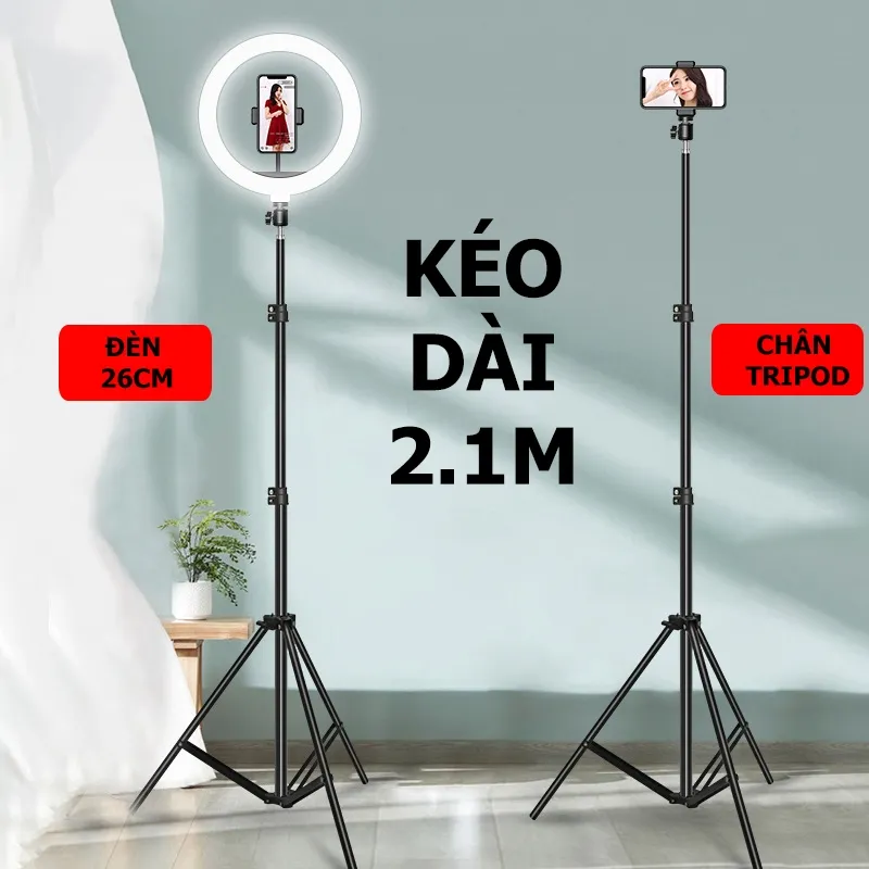 Ảnh Đèn Livestream Kèm Chân Đỡ Điện Thoại 2m1 Size 26cm 30cm 33cm 36cm 45cm 54cm, Đèn Led Livestream 3 Màu - HOLOCOM 3