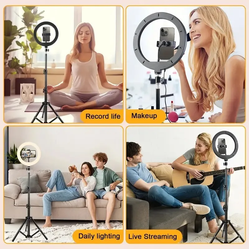 Ảnh Đèn Livestream Kèm Chân Đỡ Điện Thoại 2m1 Size 26cm 30cm 33cm 36cm 45cm 54cm, Đèn Led Livestream 3 Màu - HOLOCOM 4