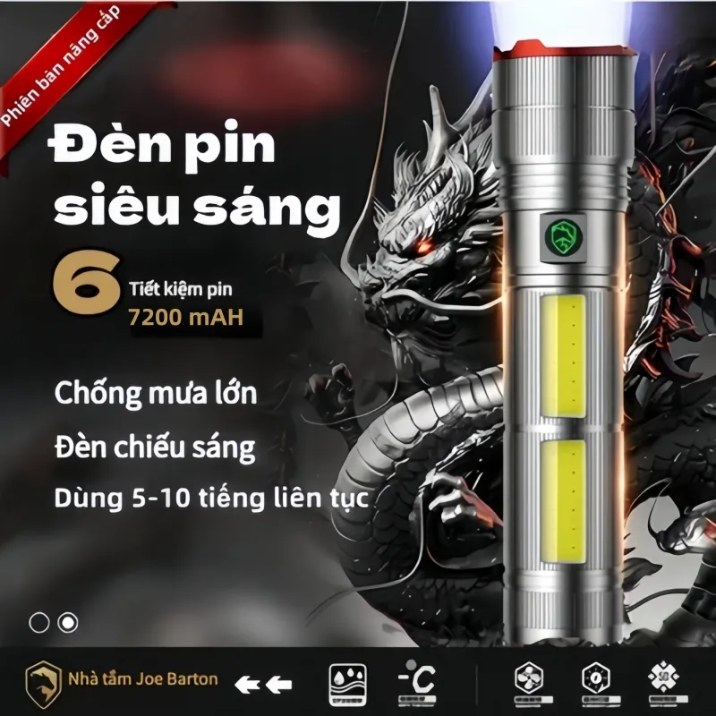 Ảnh Đèn pin siêu sáng  pin Lithium 7200mAh công suất lớn-có thể thu phóng bằng kính thiên văn - đèn LED hiển thị thông minh 1