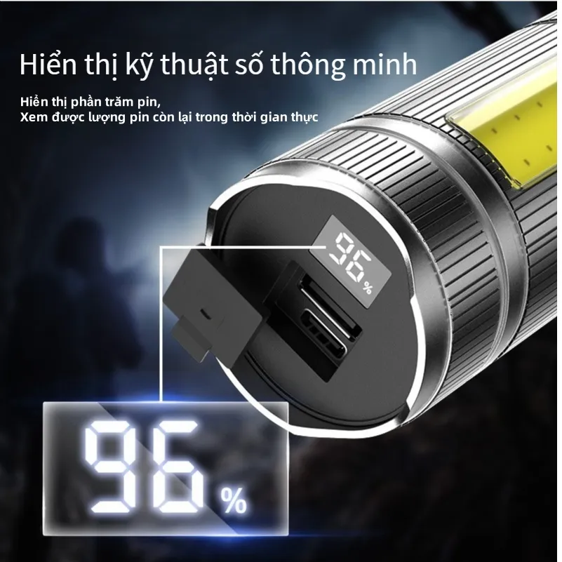 Ảnh Đèn pin siêu sáng  pin Lithium 7200mAh công suất lớn-có thể thu phóng bằng kính thiên văn - đèn LED hiển thị thông minh 3