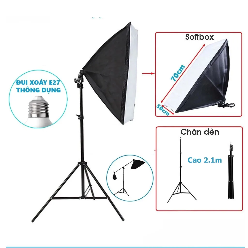 Ảnh Đèn Studio Chụp ảnh, Quay phim, Livestream Chuyên Nghiệp, Cao 2m1 Softbox 50x70cm - HOLOCOM 1