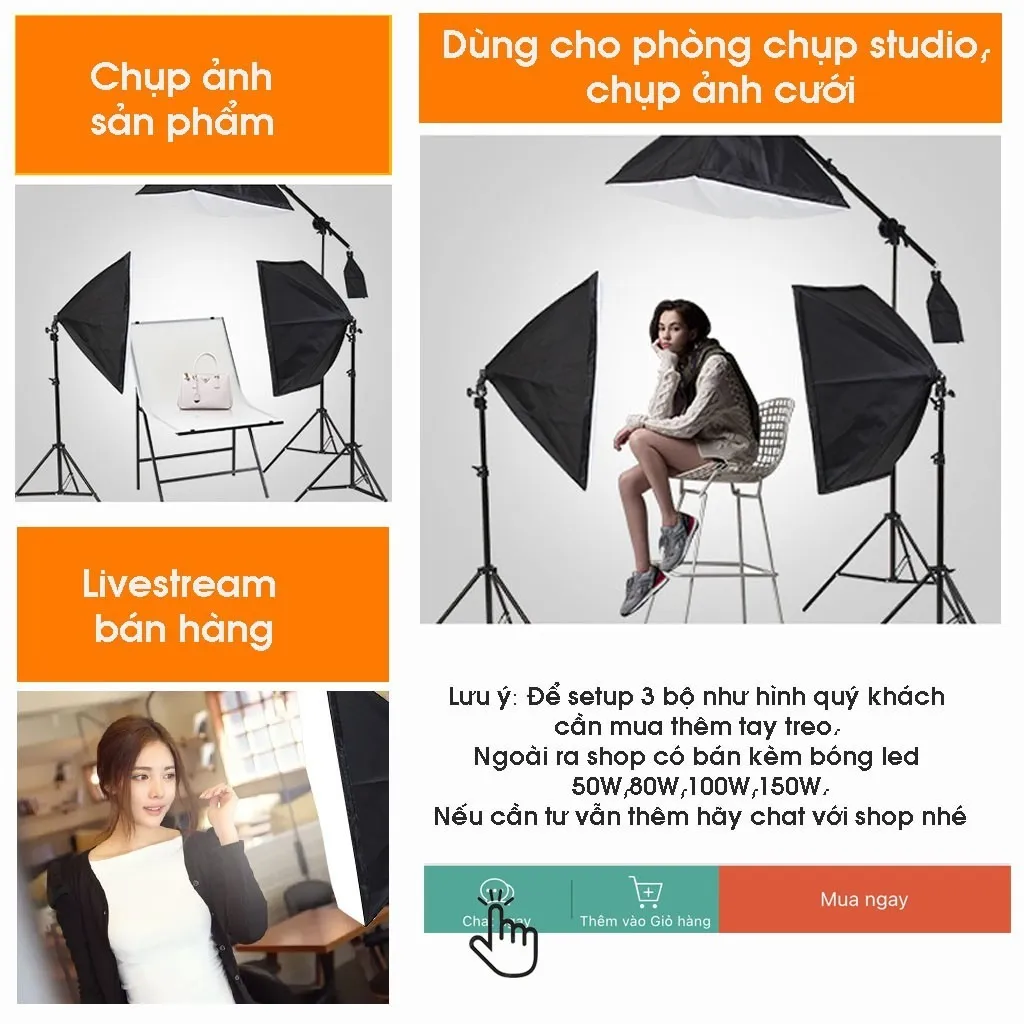 Ảnh Đèn Studio Chụp ảnh, Quay phim, Livestream Chuyên Nghiệp, Cao 2m1 Softbox 50x70cm - HOLOCOM 3