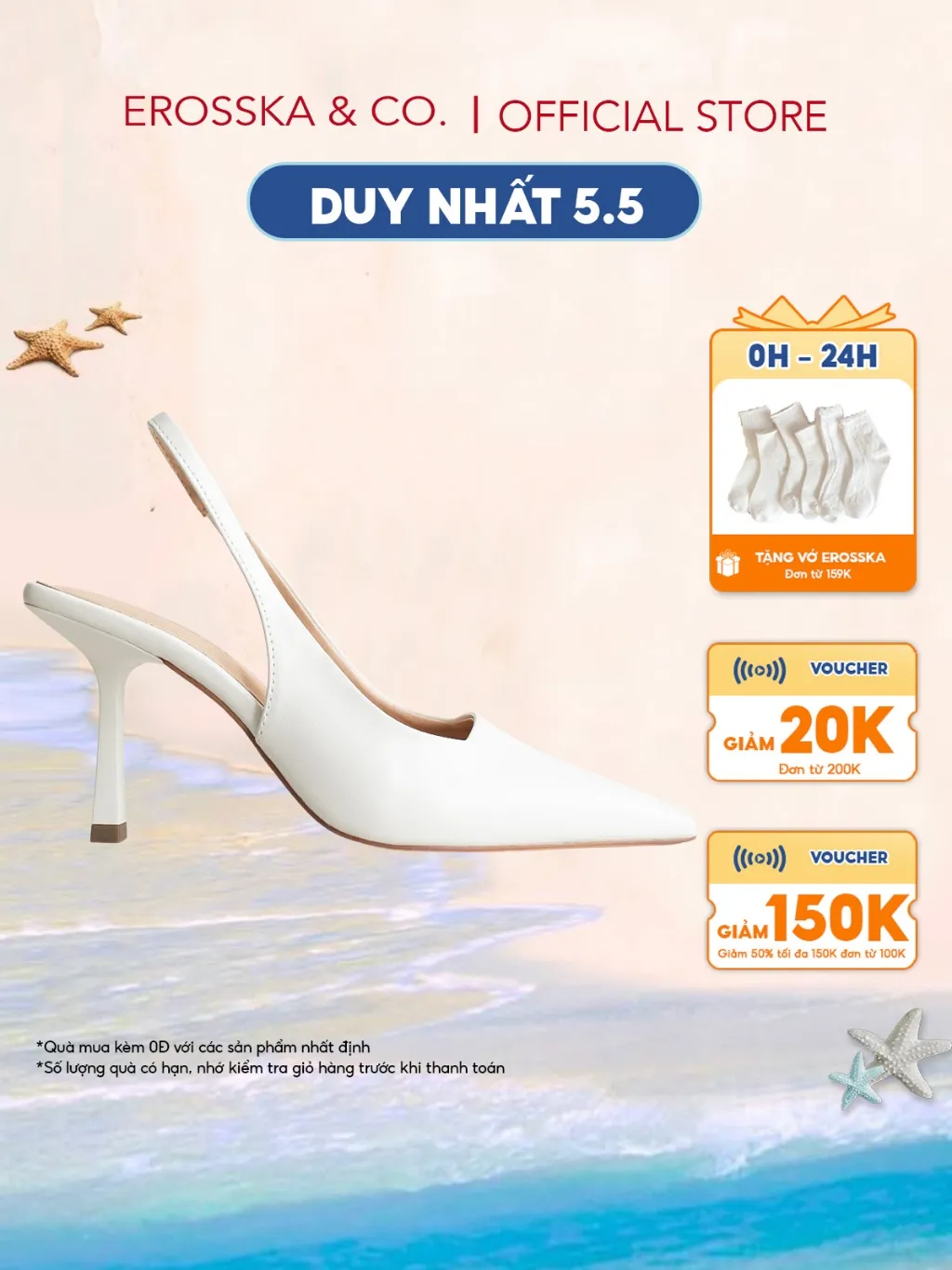 Giày Cao Gót Erosska EH041 Trắng 9cm Slingback Mũi Nhọn | Sang Trọng & Tinh Tế