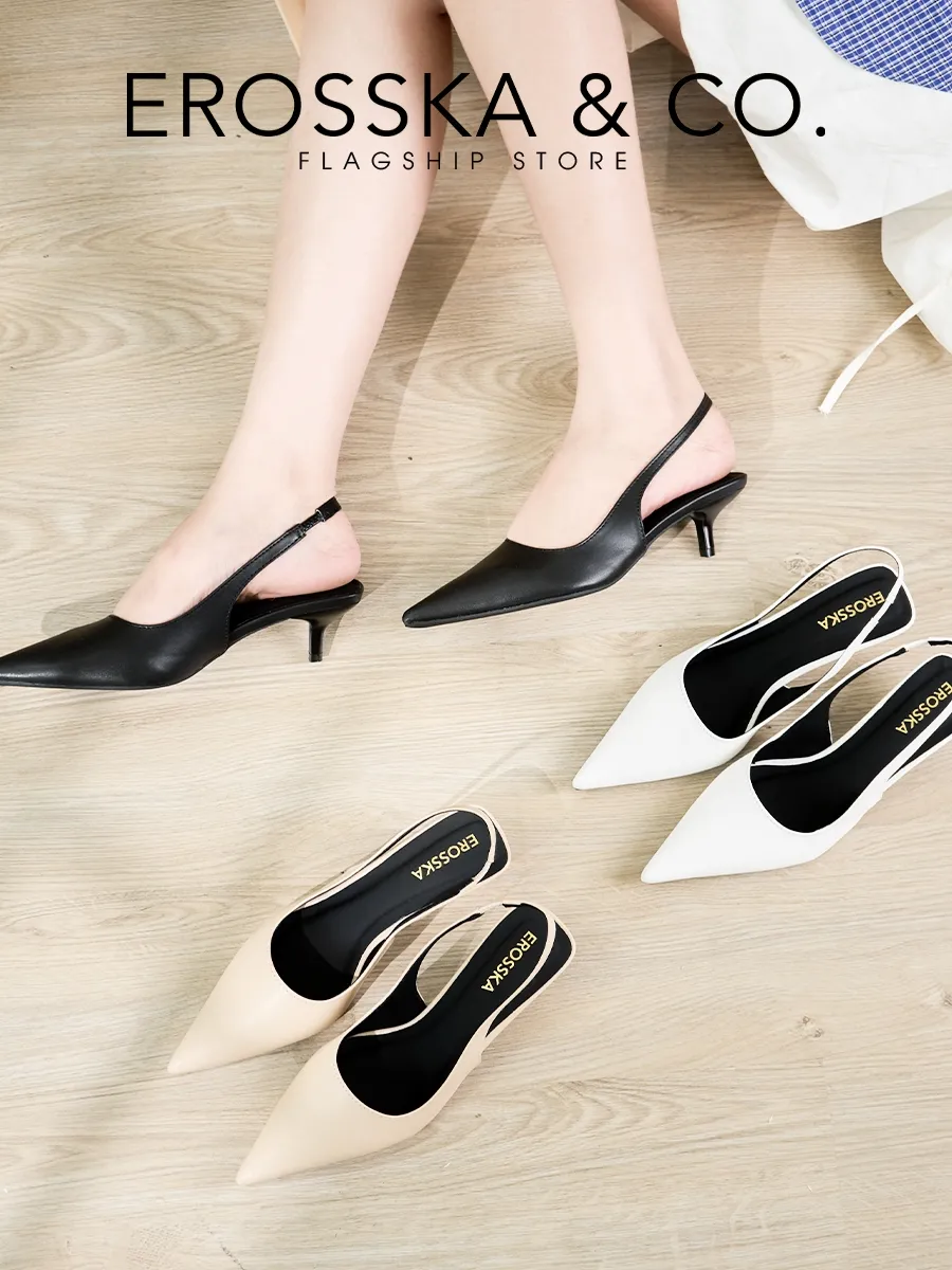 Ảnh Erosska - Giày cao gót dáng Slingback mũi nhọn màu trắng cao 9cm - EH041 2