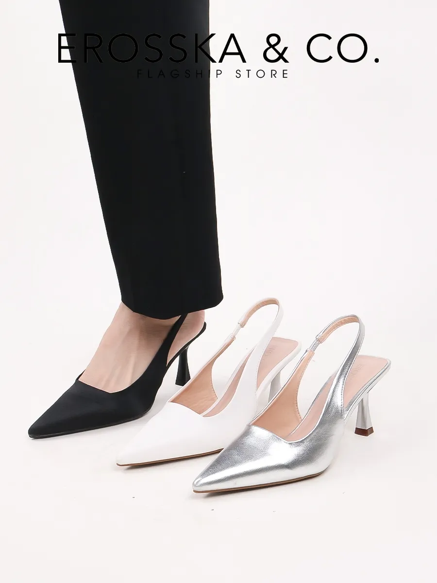 Ảnh Erosska - Giày cao gót dáng Slingback mũi nhọn màu trắng cao 9cm - EH041 3