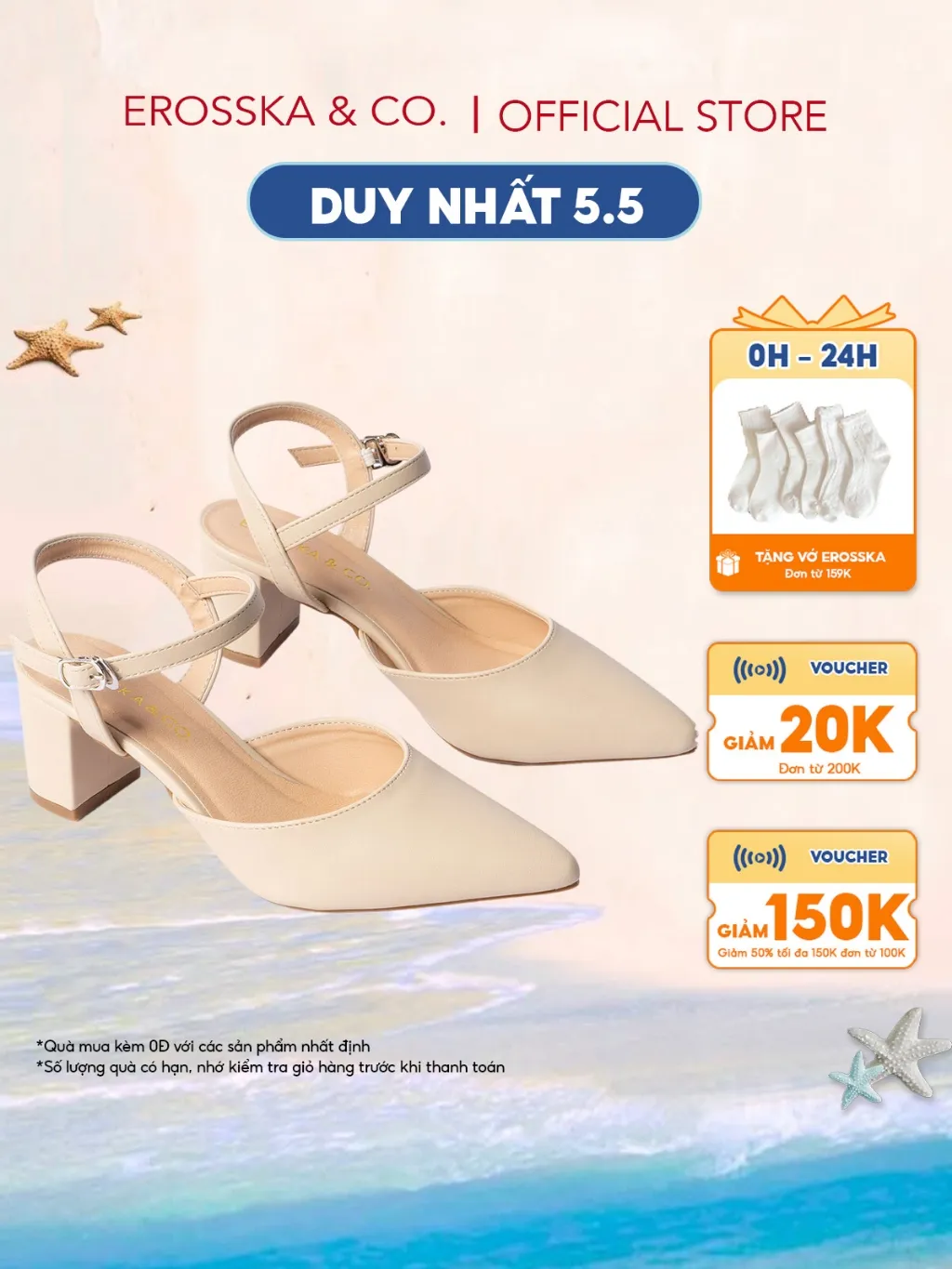 Ảnh Erosska - Giày cao gót mũi nhọn phối dây hở gót màu nude cao 5cm - EK001 1