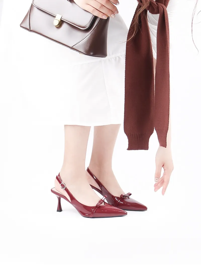Ảnh Erosska - Giày cao gót nữ mũi nhọn phối nơ kiểu dáng thanh lịch sang trọng màu đen cao 8cm  - EH044 2